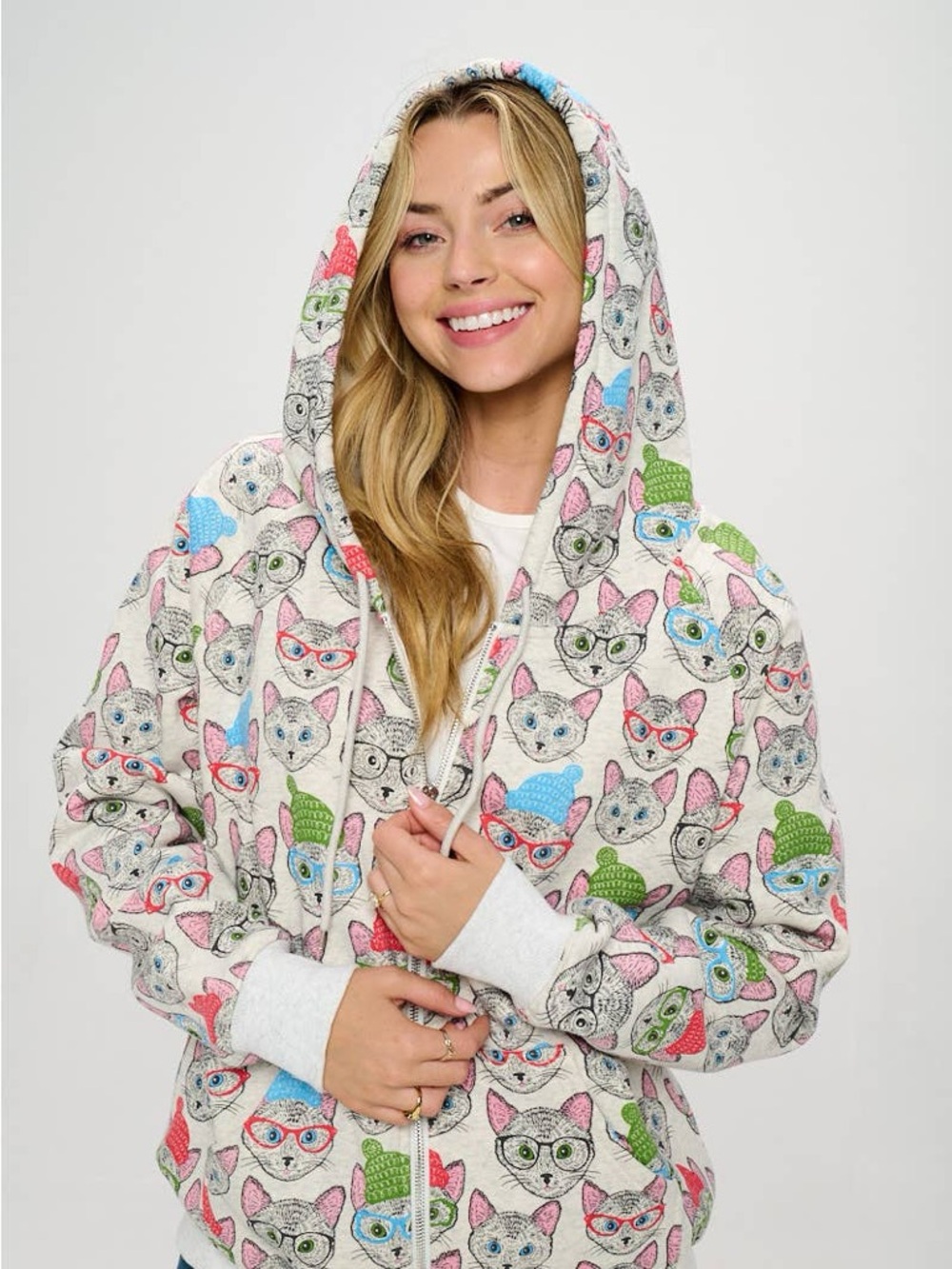 Cozy Cats with Hats Full Zip Hoodie - Multi